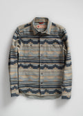 Flannel shirt with geometric pattern on a white background