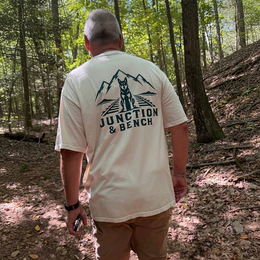 Junction and Bench Logo Tee - Cream/Forest Green