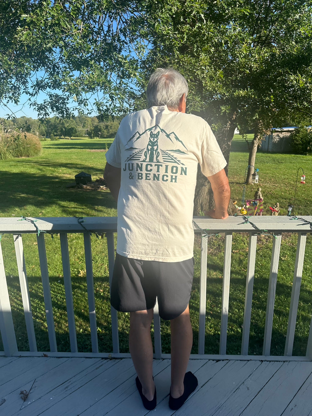Junction and Bench Logo Tee - Cream/Forest Green