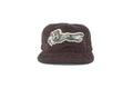Brown cap with a white panther logo on a white background
