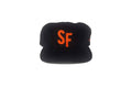 Black cap with orange 'SF' logo on a white background