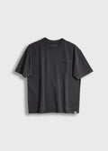Black t-shirt with star-shaped embellishments on a white background