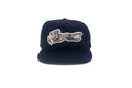 Navy blue cap with a embroidered tiger design on a white background