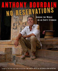 Book cover of 'No Reservations' by Anthony Bourdain featuring a person sitting on steps.
