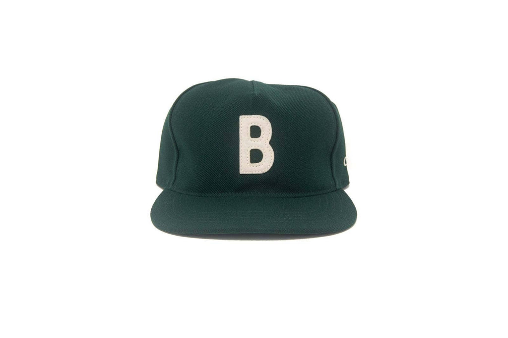 Vintage B on a foest green cap