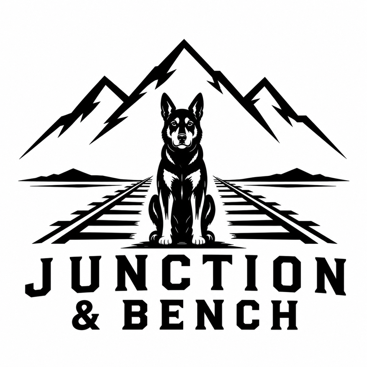 Dog with mountains and railroad tracks