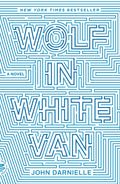 Book cover of 'Wolf in White Van' by John Darnielle with blue maze-like design